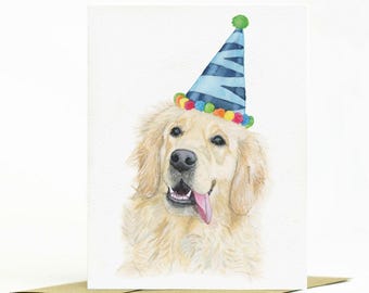 Watercolor Golden Retriever Birthday Card, Dog Birthday Greeting Card, Dog Lover Gift, Original Watercolor Art Print