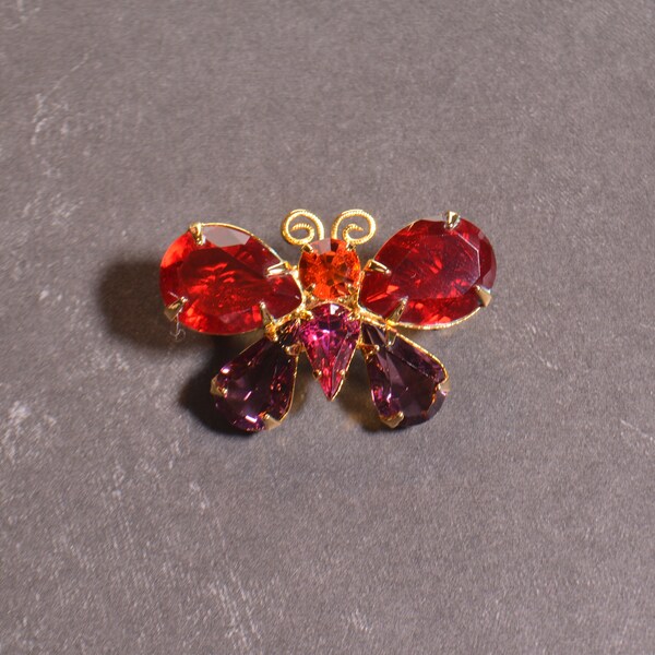 Joan Rivers, Red and Purple, Butterfly Brooch, Crystal, Gold Toned
