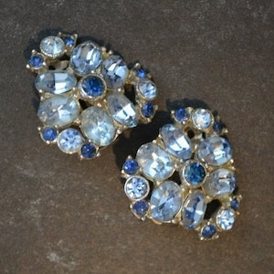 Bogoff, Blue Rhinestone, Clip-on Earrings, Something Blue, Wedding, Clip-0n, Crystals, Costume Jewelry, Vintage Jewelry, Collectible