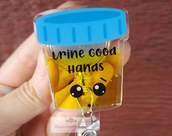 Urine good hands shaker badge reel| nurse badge reel| lab tech badge reel| badge holder| medical badge| interchangeable badge reel| badge