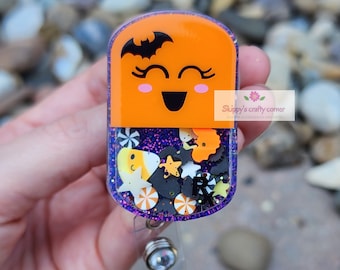 Halloween pill shaker badge reel| shaker badge reel| badge holder| badge clip| id holder| Pharmacy tech badge reel| pharmacist gift| badge