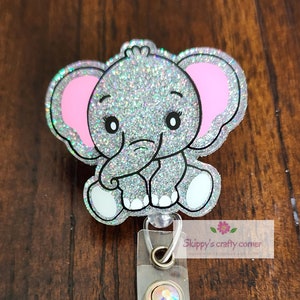 Baby elephant badge reel| animal badge reel| retractable badge| medical badge| glitter badge| id holder| badge holder| interchangeable