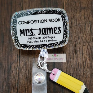 Compostion notebook badge reel| Teacher badge reel| Teacher Id holder| badge holder| Retractable badge| id holder| Teacher gift