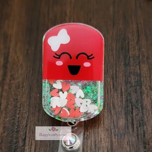 Valentines day pill shaker badge reel| shaker badge reel| badge holder| badge clip| id holder| Pharmacy tech badge reel| pharmacist gift|