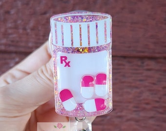 Pill bottle shaker badge reel| shaker badge reel| badge holder| badge clip| id holder| Pharmacy tech badge reel| pharmacist gift| badge