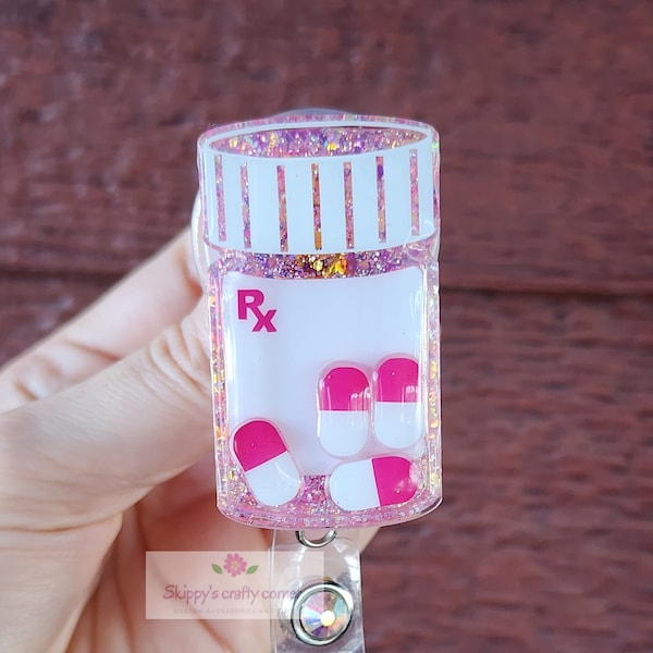 Pill bottle shaker badge reel| shaker badge reel| badge holder| badge clip| id holder| Pharmacy tech badge reel| pharmacist gift| badge