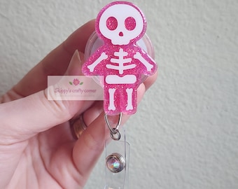 Skeleton Badge Reel| Skeleton Pin| Halloween Badge Reel| Radiology badge clip| Retractable Badge Holder| Nurse badge| interchangeable badge