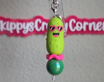 Pickle beads badge reel charm| 16mm acrylic bead| pickle Focal| beads| purse charm| phone charm| focals