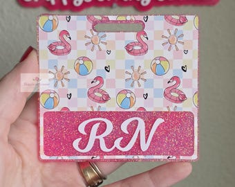 Flamingo badge buddy| summer badge buddy| badge buddy summer| personalized badge| badge buddy nurse| badge buddy rn| glitter badge buddy