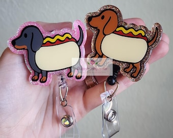 Weiner dog in a hot dog costume badge reel| Dog badge reel| funny badge reel| hot dog badge reel| gift for nurse| dachshund badge reel