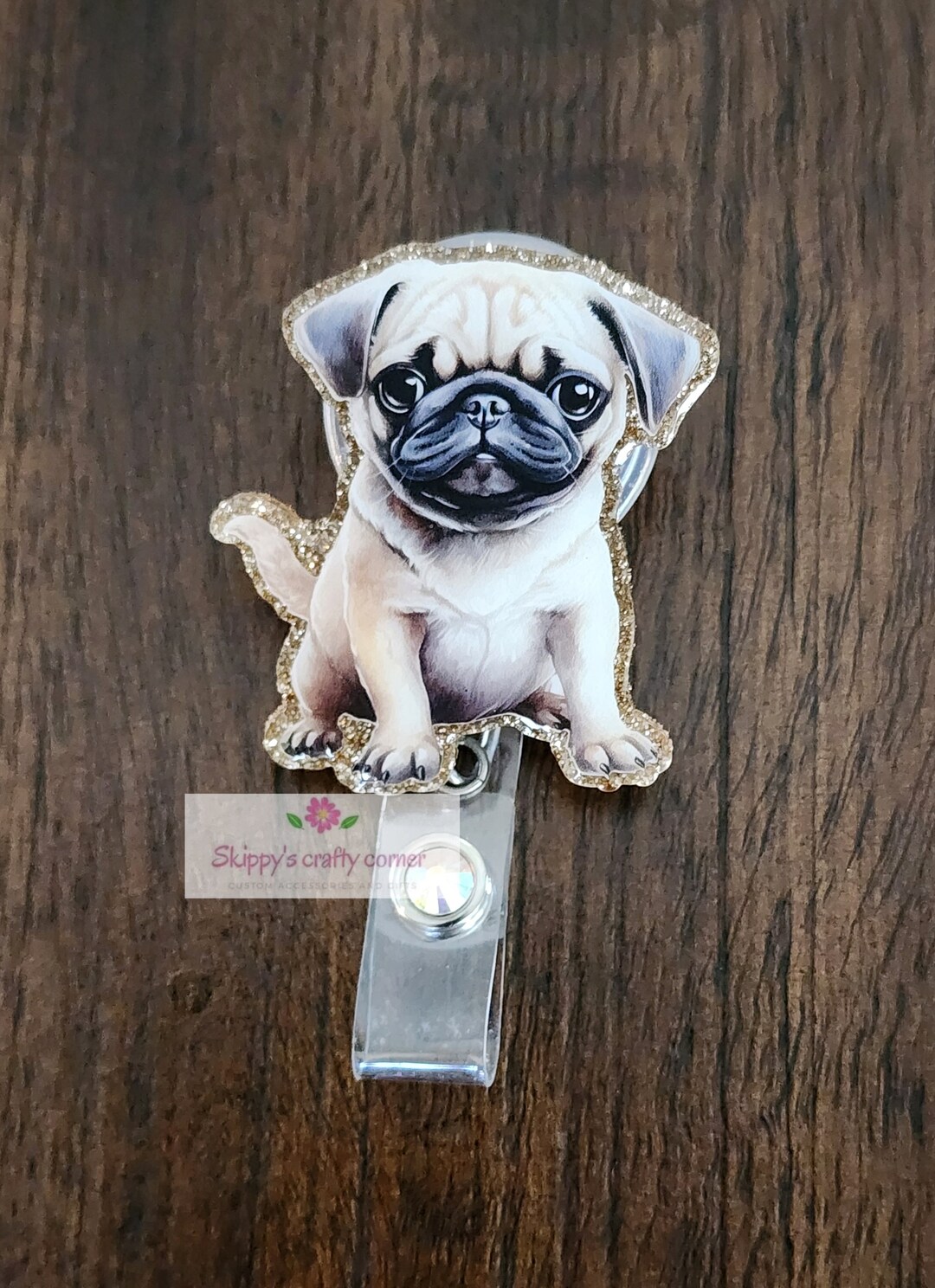 Pug Badge Reel Dog Badge Reel Animal Badge Reel Puppy Badge Reel