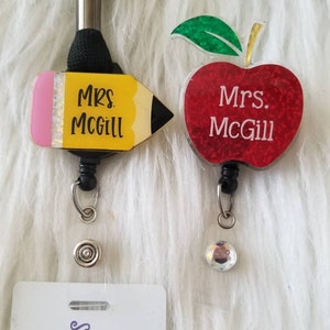 Teacher Badge Reel| Retractable Badge Holder| ID Holder| Teacher Gift| Teacher Appreciation| Apple Badge Reel| Pencil Badge Reel