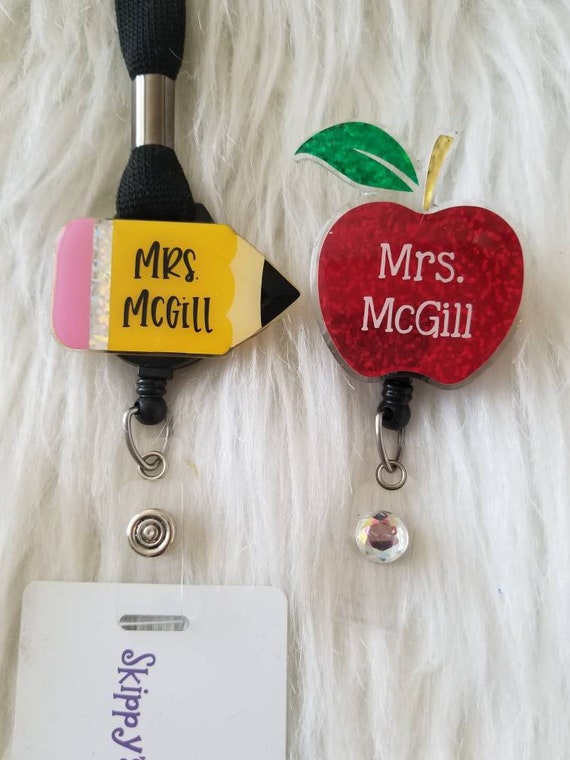 Teacher Pencil Acrylic Badge Reel ID Holder