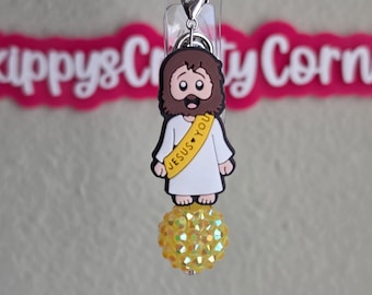 Colgante para portatarjetas "Jesús te ama" / Cuenta de silicona de 16 mm / Elemento central de Jesús / Elemento central de Pascua / Cuentas / Cuentas centrales de Pascua / Colgante para portatarjetas / Colgante para teléfono