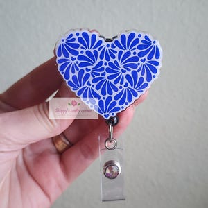 Bobine de badge coeur Talavera| Insigne Talavera mexicain|| badge rétractable| titulaire de la carte d'identité | enrouleur de badge| porte-badge| badge personnalisé| Bobine de vacances