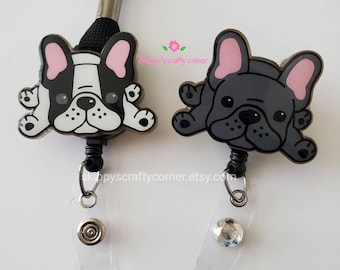 French bulldog badge reel| Dog badge reel| badge clip| badge holder| ID holder| retractable badge| gift for vet tech| badge| vet id badge