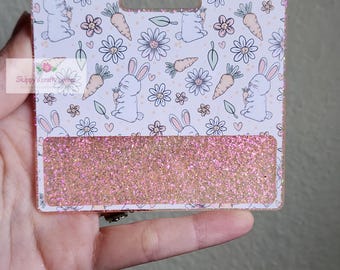 Floral bunny badge buddy| Easter badge buddy| badge buddy custom| personalized badge| badge buddy nurse| badge buddy rn| glitter badge buddy