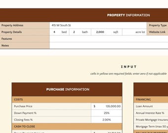 Real Estate Deal Analyzer Spreadsheet | Rental ROI, Cash Flow, Cap Rate Calculator (Excel, Sheets)