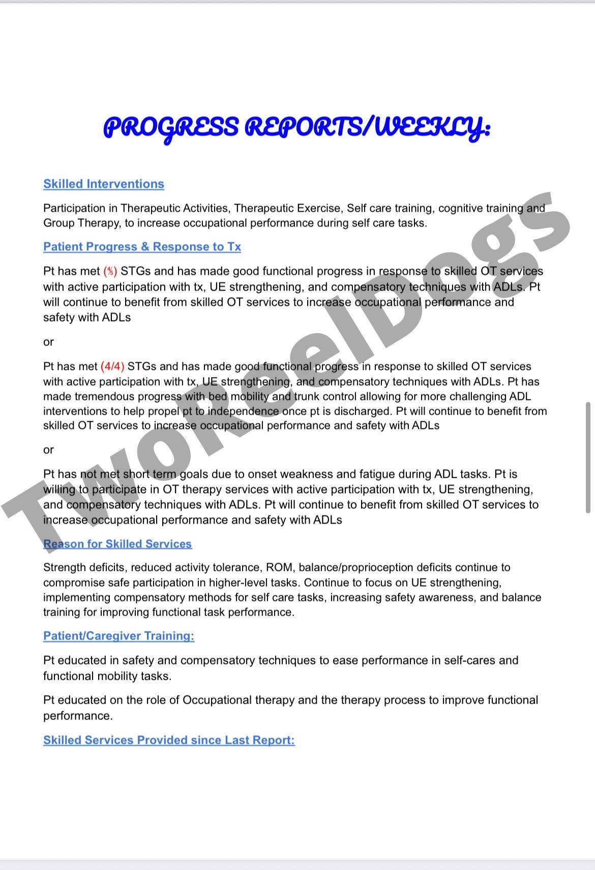 SNF Occupational Therapy Cheat Sheet Bundle – OT Evaluations, Notes ...