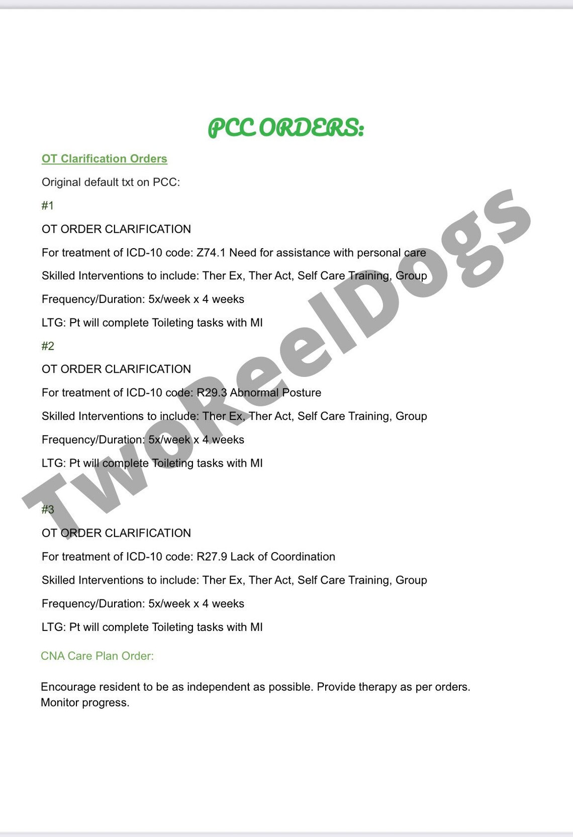 SNF Occupational Therapy Cheat Sheet Bundle – OT Evaluations, Notes ...