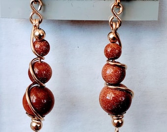 Gold filled Wire wrapped Goldstone drop earrings in Post or Wire style