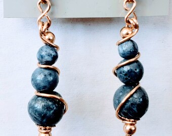 Gold filled Wire wrapped Natural Blue Sponge Coral drop earrings in Post or Wire style
