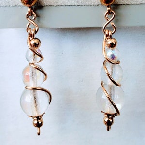 Gold filled Wire wrapped Quartz Crystal with AB finish drop earrings in Post or Wire style