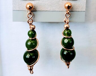 Gold filled Wire wrapped Jade drop earrings in Post or Wire style