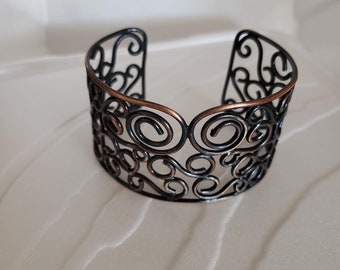 Copper Multi Spirals Filagree Form-Folded Layered Woven Cuff Bracelet