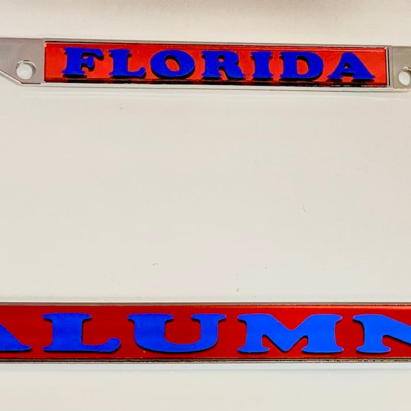 Custom made Metal Silver Frame Florida Alumni, Gator Mom, Gator Dad  Florida Mom Florida Dad License Plate Frame Silver Metal