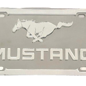 3D Mustang Emblem Acrylic Mirror on Stainless License Plate