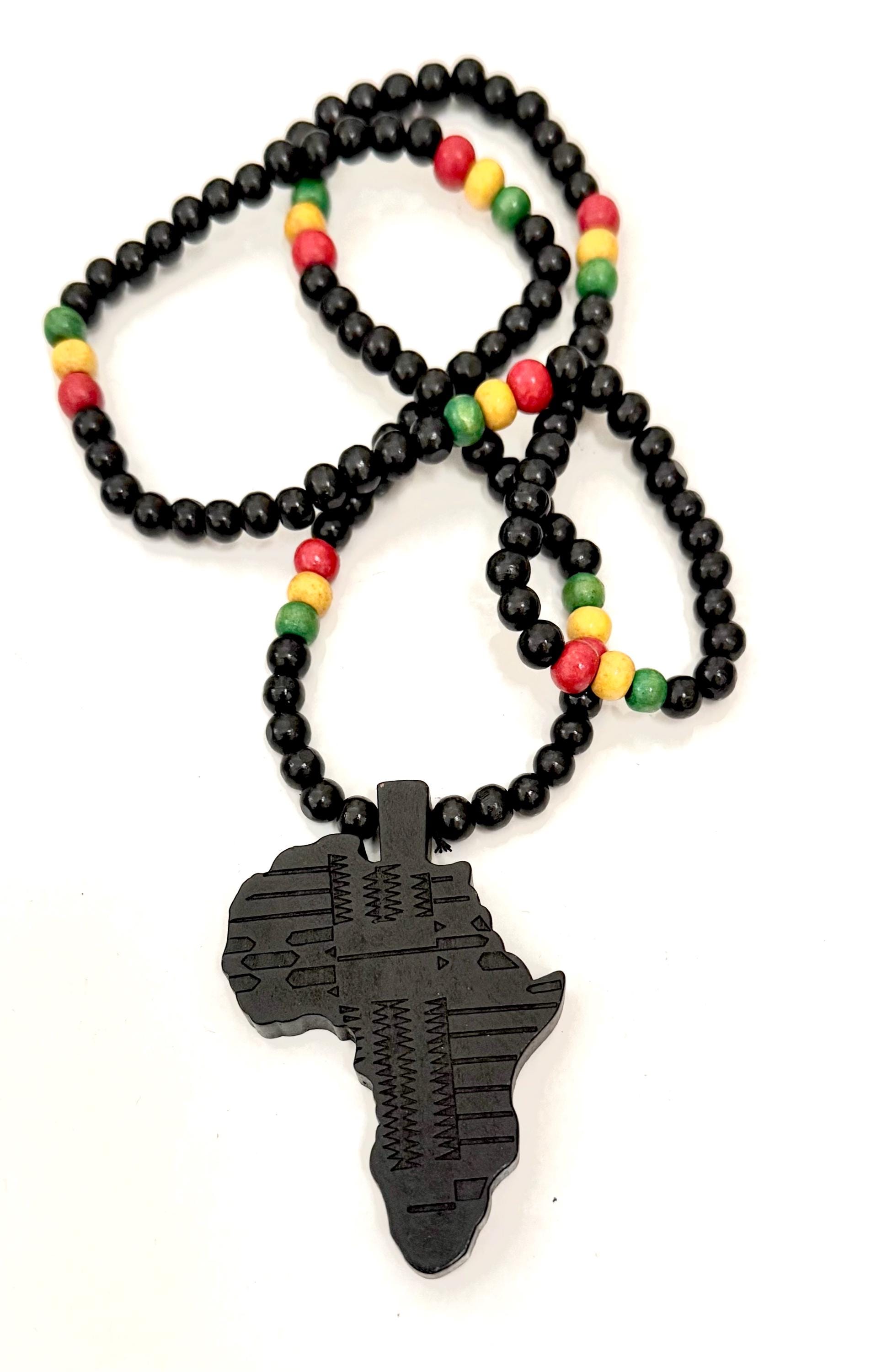 Rasta Africa Map Wooden Beaded Necklace - Red, Green, Yellow - Etsy