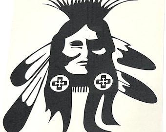 Native Indian Head Black Vinyl Decal Sticker ( Price For 2 Pcs. )