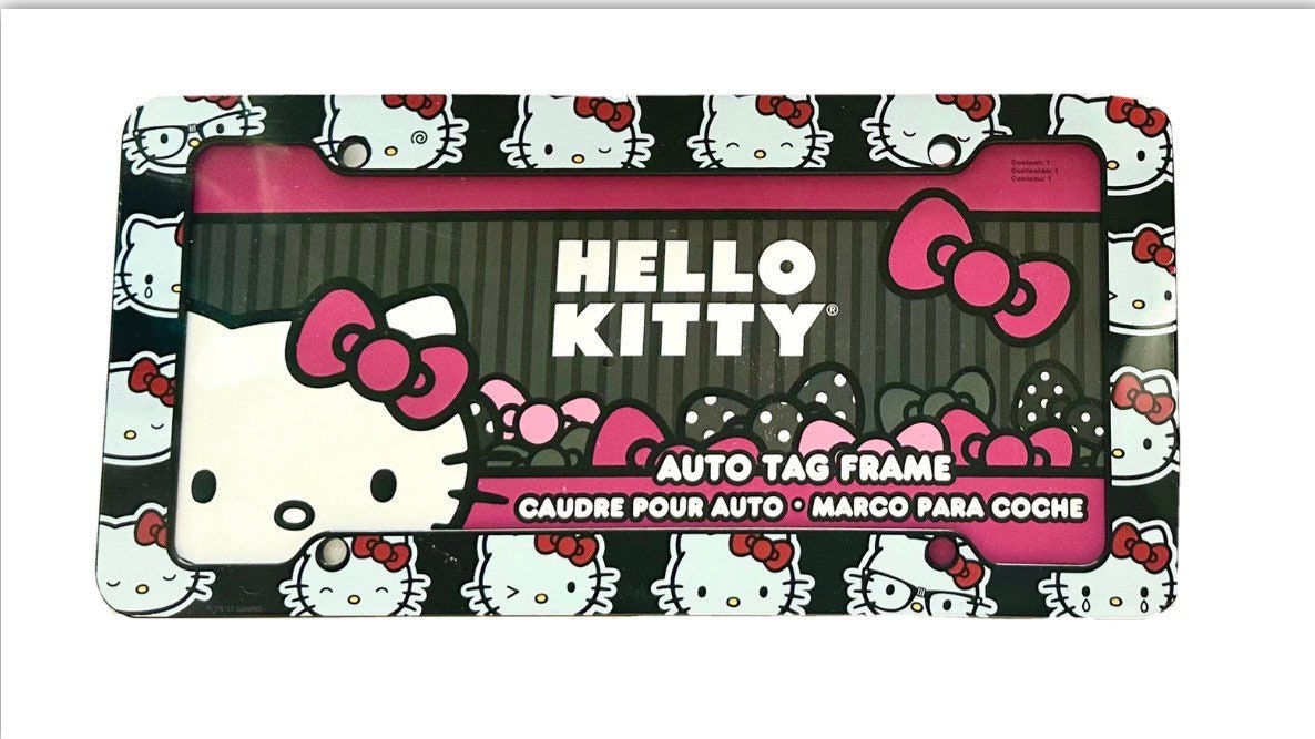 Hello Kitty License Plate Frame, Lic. Plt Black Aluminum, Pink
