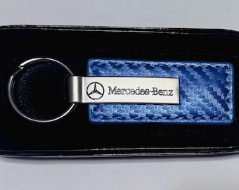 Personalized Mercedes Keychain: Silver Metal/Leather Different Color Car Logo, Custom Engraving Available