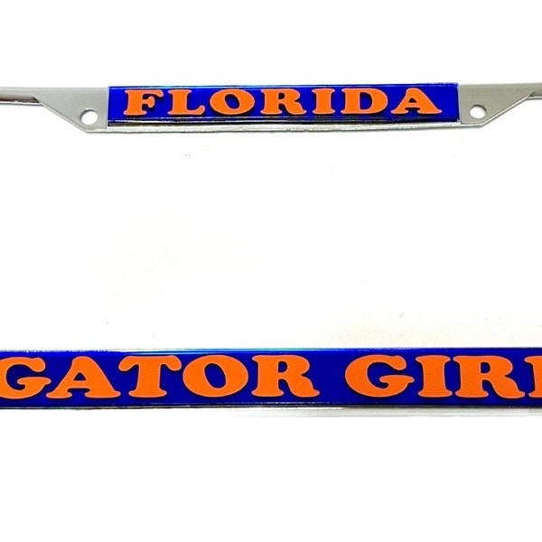 Custom made Metal Silver Frame Florida Gators Girl , Alumni , Gator Mom , Gator Dad License Plate Frame Metal Silver