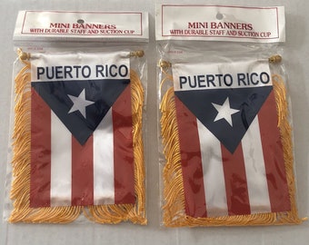 2Pcs Puerto Rico Rican boricua Min Banner Flag  Cars Home Rearview Mirror Black 