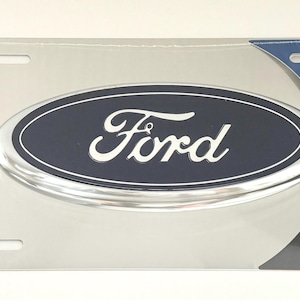 Ford 3D Logo Stainless Steel License Plate: Standard Size