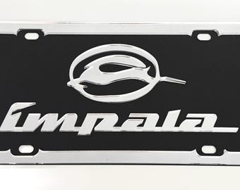 3D Chevy Impala Emblem: Acrylic Mirror on Stainless Steel License Plate