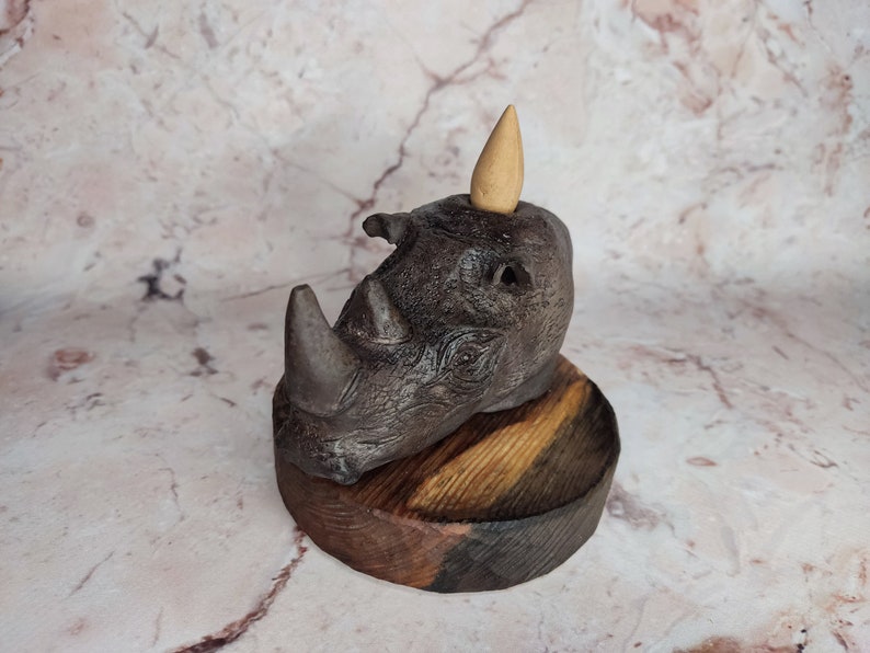 Rhino Head Backflow Incense Burner, African Rhino Backflow Incense Cone