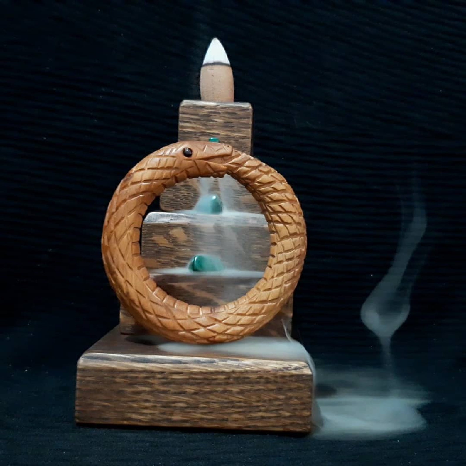 Backflow incense burner Uroborus with gemstone Malachite Etsy