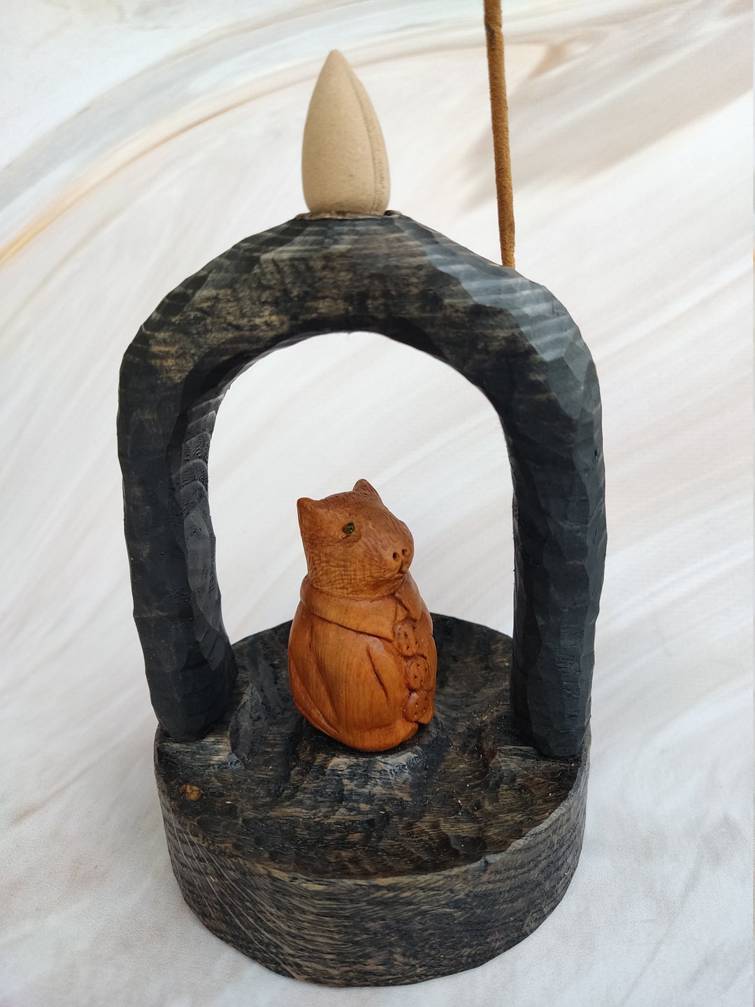 Opossum Backflow Incense Burner, Kitsune Incense Holder, Wooden Incense