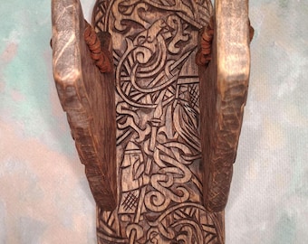 Nordic Knotwork Guitar Wall Hanger – Hand-Carved Wooden Guitar Holder – Viking Ornament Guitar Wall Mount