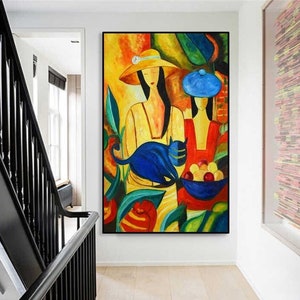 Pablo Picasso Oil Painting Reproduction on Canvas &quot;Women With Cat and Fruit&quot; / 100% Hand-Painted/Museum Quality