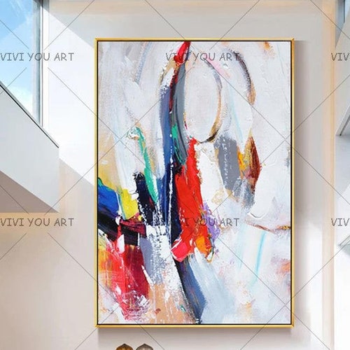 Abstract Oil Painting on Canvas - Handmade Modern Bright Color Abstract deals Painting