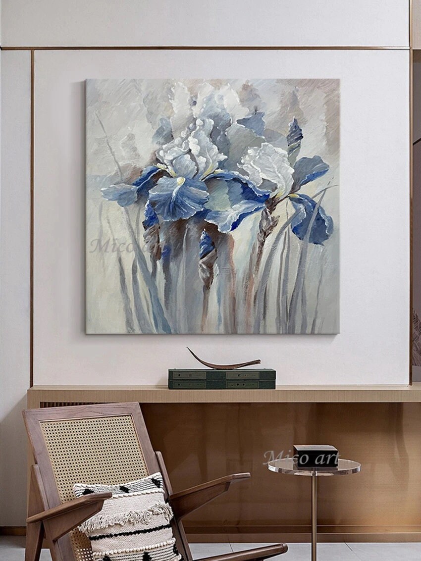 Blue Flowers Original Oil Painting on Canvas / Abstract Painting ...