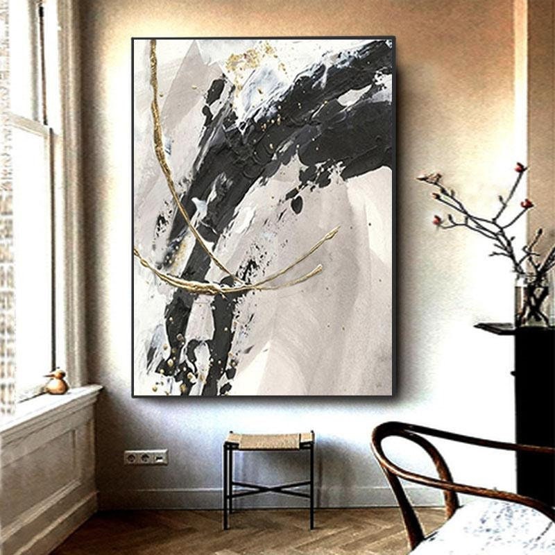 Abstract Horse Painting on Canvas / Handmade Oil Painting / Black and