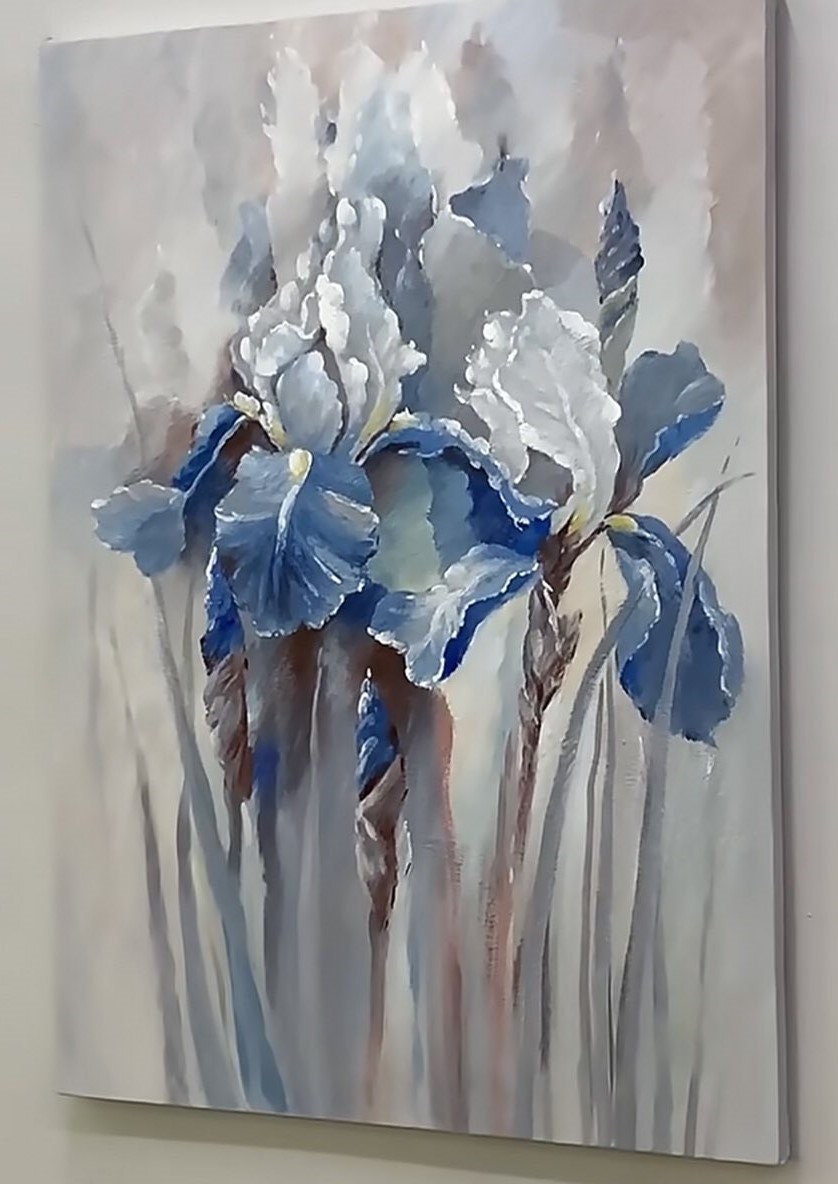 Blue Flowers Original Oil Painting on Canvas / Abstract Painting ...