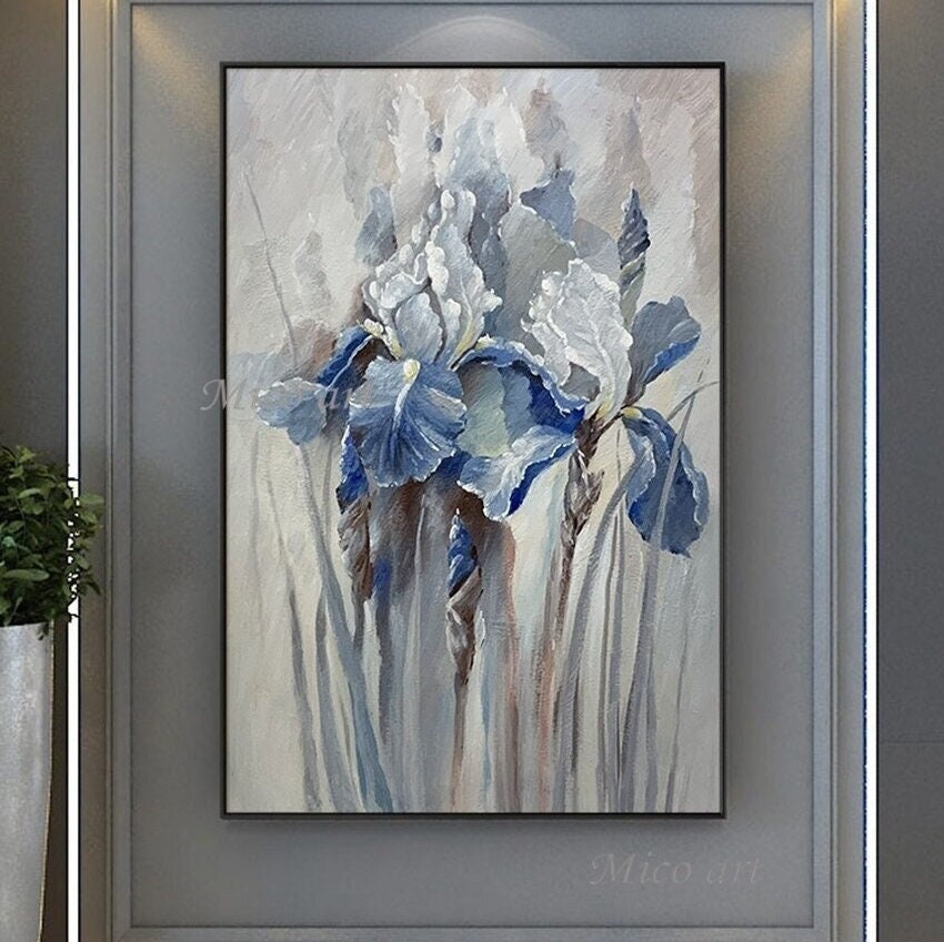 Blue Flowers Original Oil Painting on Canvas / Abstract Painting ...