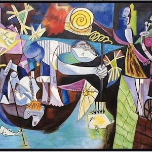 Pablo Picasso Night Fishing at Antibes Masterpiece /100% Hand Painted /  Oil Painting on Canvas